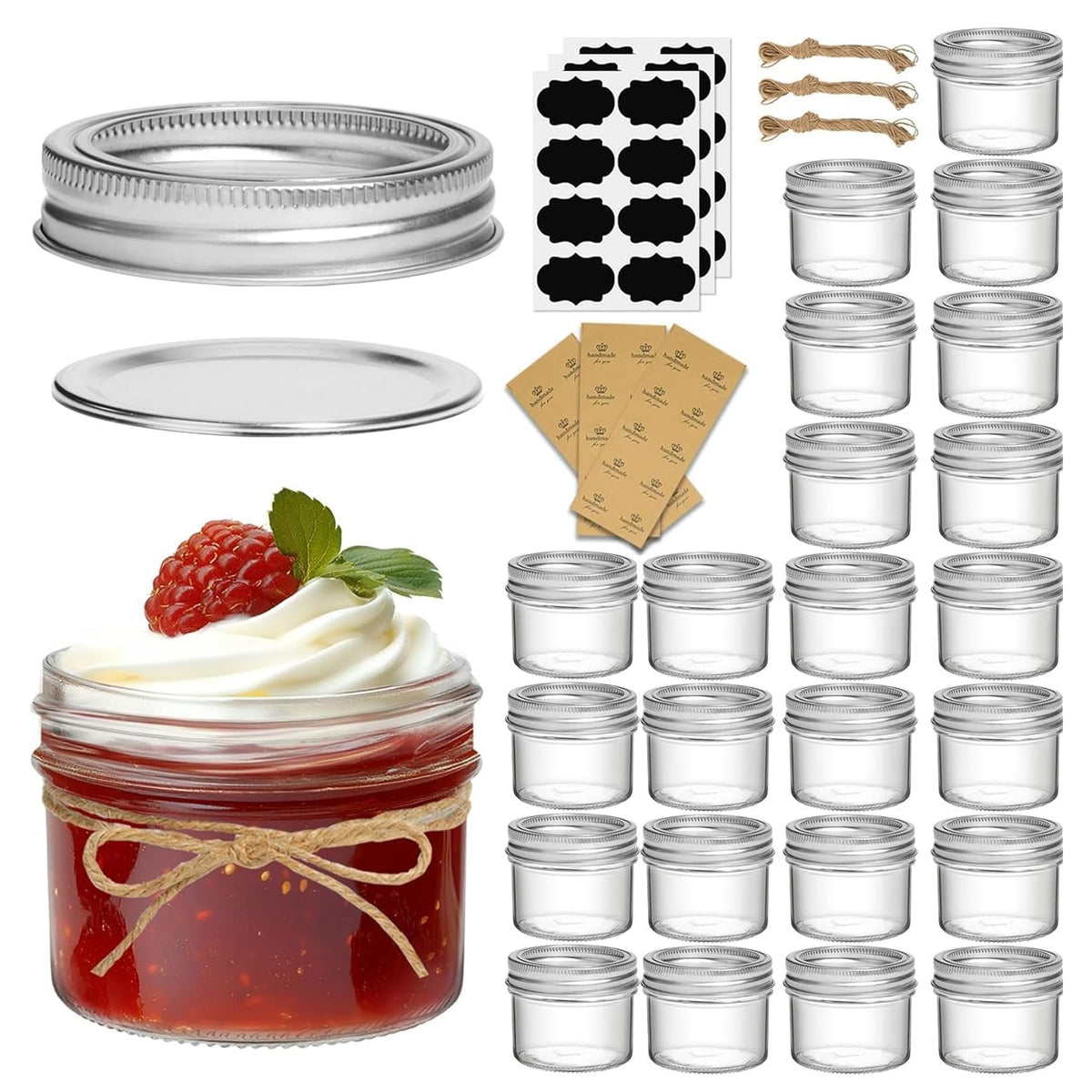 ComSaf Mini Mason Jars 4 oz, 8 Pack Regular Mouth Glass Jars with Lids