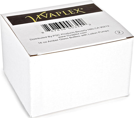 Vivaplex Large 16 oz Amber Glass Bottles with Black Lotion Pumps - 2 pk